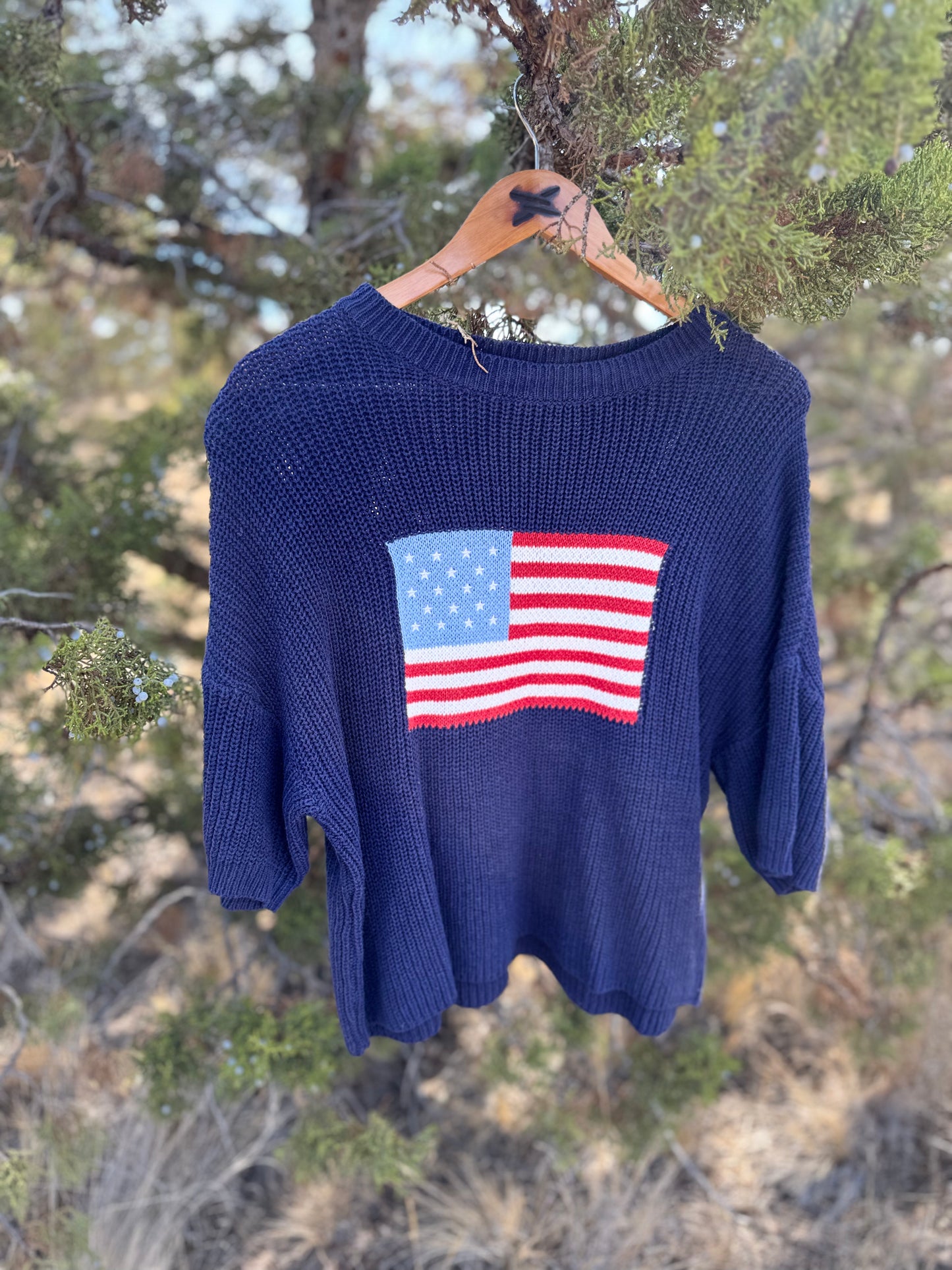 3/4 sleeve navy flag sweater
