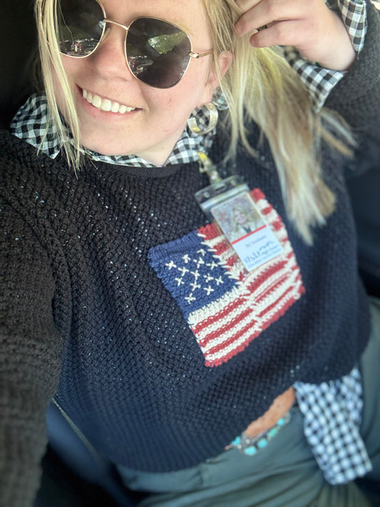 Black American flag knit sweater
