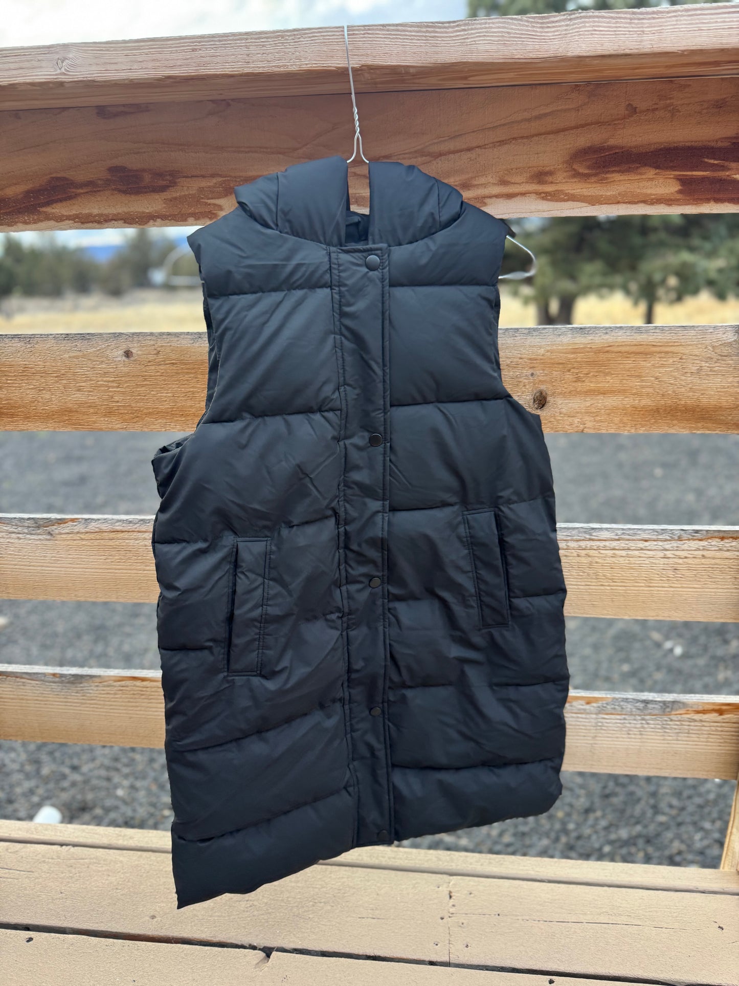 Black long puffer vest