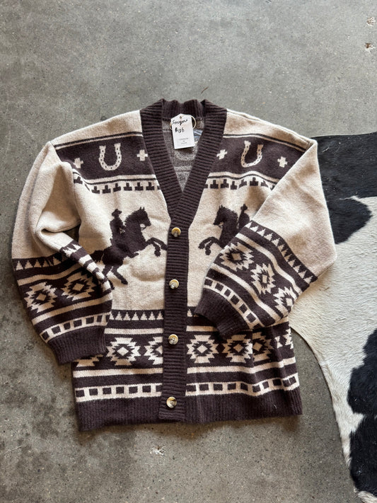 Chocolate brown horse cardigan