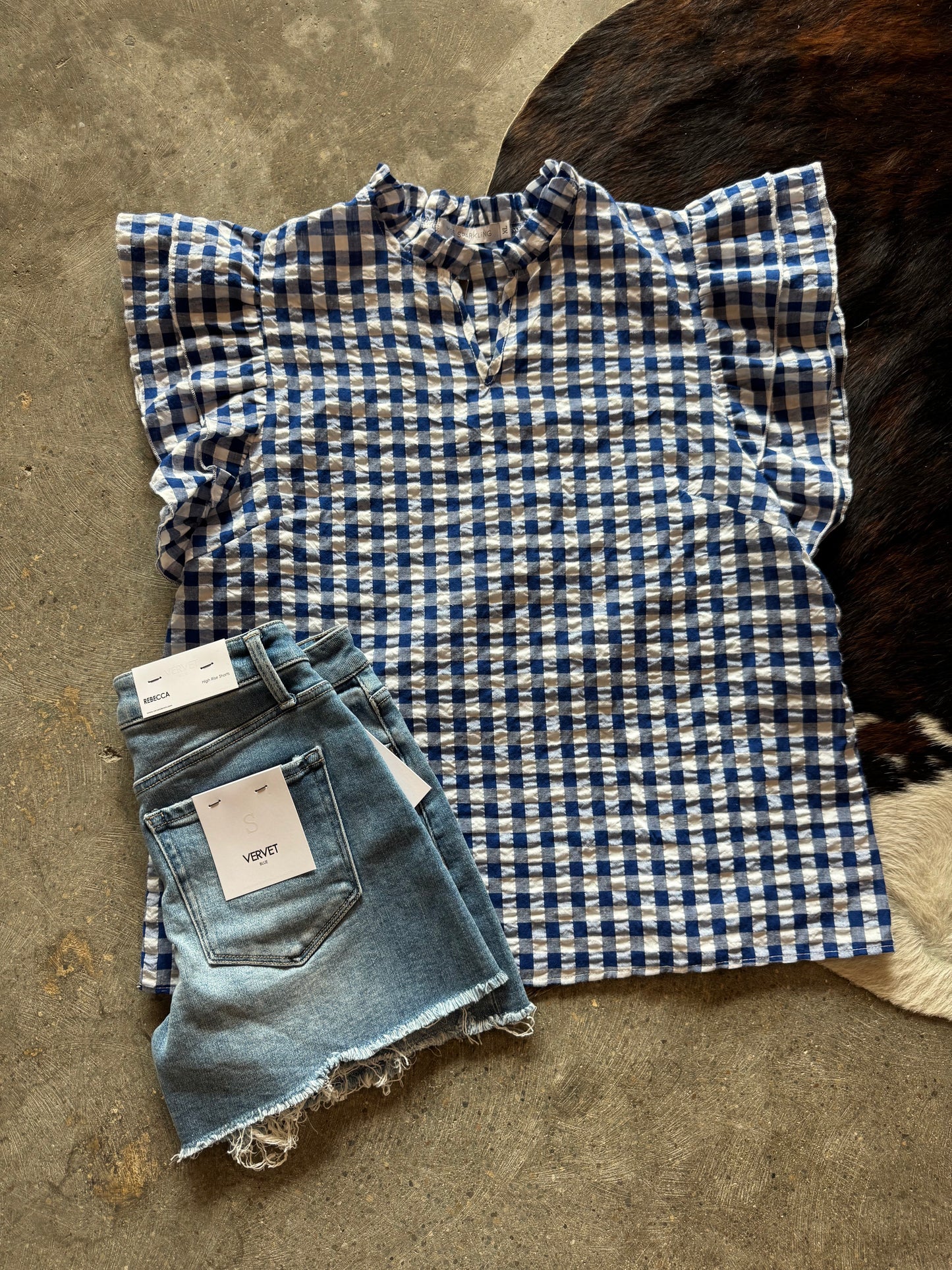 Blue gingham Top