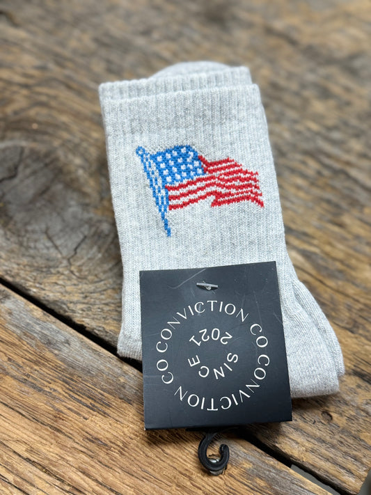 Grey American Flag Crew Sock