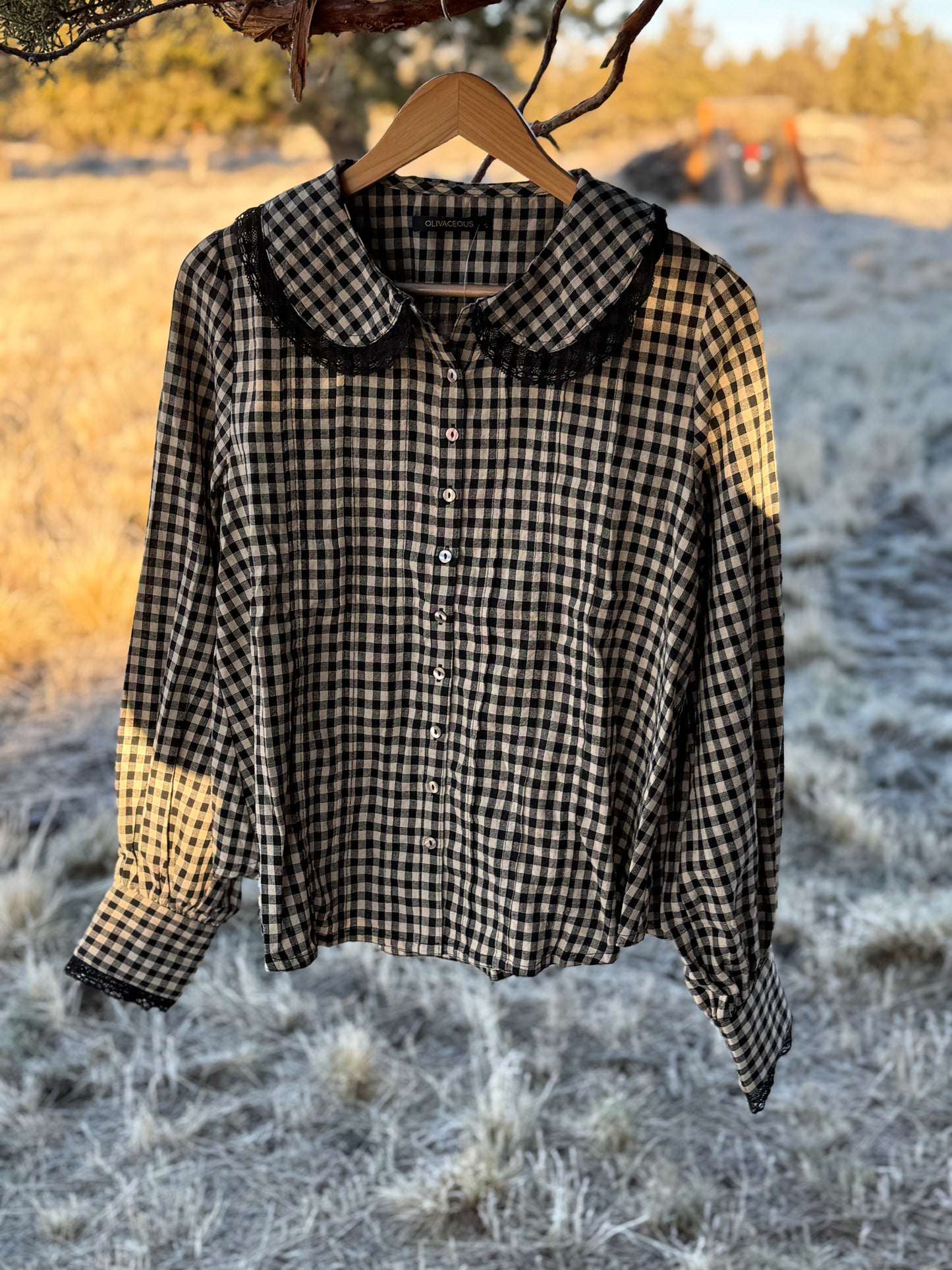 Ione Gingham Top in Black