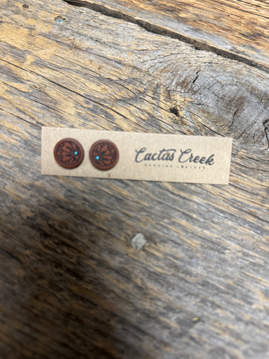 Tooled turquoise flower stud earrings