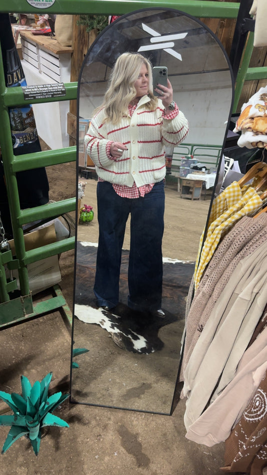 Red & White Knit Cardigan